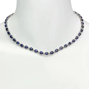 14K Gold 31.39ct Sapphire 1.52ct Diamond Necklace: Retail: $16,115.00 ****** 14K Gold 31.39ct Sapphire 1.52ct Diamond Necklace ****** Metal: 14K Solid Gold / Total Item Weight: 23.2 grams / Country Made: United States / / Main Stone: Sapphire / Color: