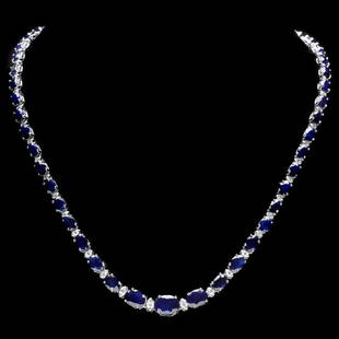 14k Gold 30ct Sapphire 1.35ct Diamond Necklace: Retail: $18,900.00 ****** 14k Gold 30ct Sapphire 1.35ct Diamond Necklace ****** Metal: 14k Solid White Gold / Size: 16.5 / Total Item Weight: 21.00 grams / Country Made: United States / / Main Stone: