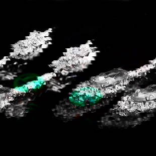 14k W Gold 3.50ct Emerald 2.50ct Diamond Earrings: Retail: $16,700.00 ****** 14k W Gold 3.50ct Emerald 2.50ct Diamond Earrings ****** Metal: 14k Solid White Gold / Total Item Weight: 6.0 grams / Country Made: United States / / Main Stone: Emerald /