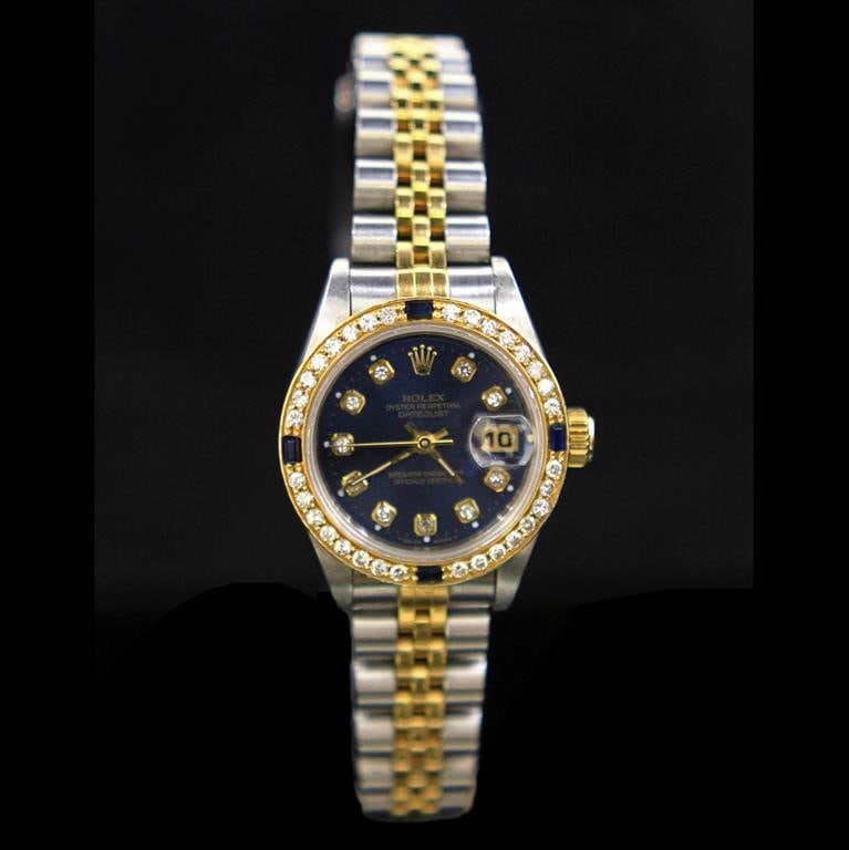 Rolex Two-Tone DateJust 26mm Diamond Dial & Bezel Aprox. 1.1 cts. (4) Sapphires Womens Wristwatch: ****** Rolex Two-Tone DateJust 26mm Diamond Dial & Bezel Aprox. 1.1 cts. (4) Sapphires Womens Wristwatch ****** One Womens, Rolex Two-Tone DateJust 26mm Diamond Dial & Bezel Aprox. 1.1 cts. (4) Sapphi