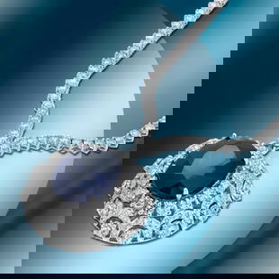 14K Gold 17.90cts Sapphire & 11.78cts Diamond Necklace: Retail: $82,570***** 14K Gold 17.90cts Sapphire & 11.78cts Diamond Necklace****** Metal: 14K White Gold/ Total Wt.: NA / Country Made USA// Main Stone: Sapphire / Carat Total Wt: 17.90cts /