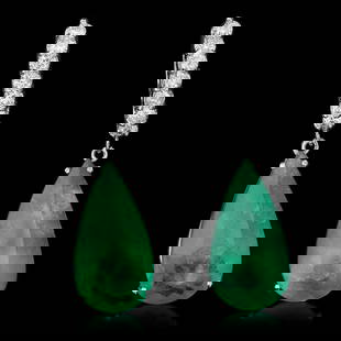 14K Gold 19.70ct Emerald 1.30ct Diamond Earrings: Retail: $61,120.00 ****** 14K Gold 19.70ct Emerald 1.30ct Diamond Earrings ****** Metal: 14K Solid Gold / Total Item Weight: 11.1 grams / Country Made: United States / / Main Stone: Emerald / Color: