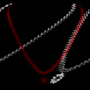 14k Gold 54.9ct Ruby 1.40ct Diamond Necklace: Retail: $48,750.00 ****** 14k Gold 54.9ct Ruby 1.40ct Diamond Necklace ****** Metal: 14k Solid Yellow Gold / Size: 17 / Total Item Weight: 36.5 grams / Country Made: United States / / Main Stone: