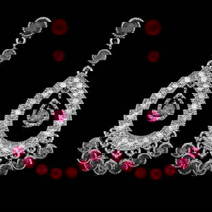 14k Gold 3.00ct Ruby 1.30ct Diamond Earrings: Retail: $11,700.00 ****** 14k Gold 3.00ct Ruby 1.30ct Diamond Earrings ****** Metal: 14k Solid White Gold / Total Item Weight: 11.0 grams / Country Made: United States / / Main Stone: Ruby / Color: