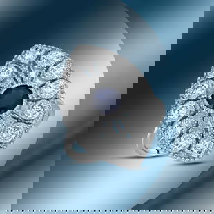 14K Gold 1.24cts Sapphire & 1.20cts Diamond Ring: Retail: $8,280***** 14K Gold 1.24cts Sapphire & 1.20cts Diamond Ring****** Metal: 14K White Gold/ Total Wt.: 6.7g/ Country Made USA// Main Stone: Sapphire/ Carat Total Wt: 1.24cts / Treatment: