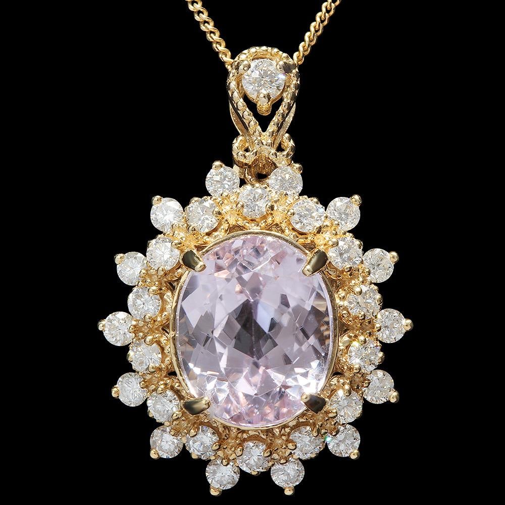14K Gold 5.30ct Kunzite 1.00ct Diamond Pendant: Retail: $7,185.00 ****** 14K Gold 5.30ct Kunzite 1.00ct Diamond Pendant ****** Metal: 14K Solid Gold / Total Item Weight: 4.4 grams / Country Made: United States / / Main Stone: Kunzite / Color: Pink