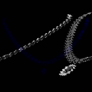 14k Gold 105ct Sapphire 1.50ct Diamond Necklace: Retail: $35,200.00 ****** 14k Gold 105ct Sapphire 1.50ct Diamond Necklace ****** Metal: 14k Solid White Gold / Size: 17 / Total Item Weight: 51.0 grams / Country Made: United States / / Main Stone: