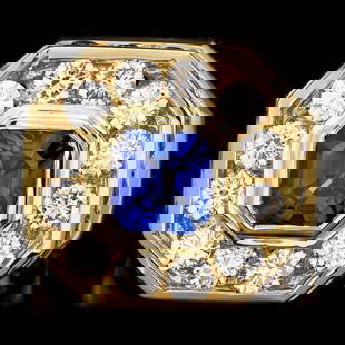 18k Gold 7.5ct Sapphire 3.20ct Diamond Mens Ring: Retail: $46,700.00 ****** 18k Gold 7.5ct Sapphire 3.20ct Diamond Mens Ring ****** Metal: 18k Solid Yellow Gold / Size: 11.5 / Total Item Weight: 33.7 grams / / Main Stone: Sapphire / Color: Blue / Car