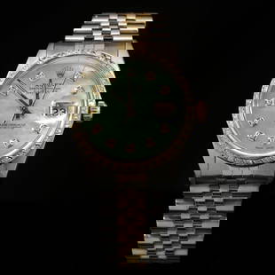 Rolex DateJust Two-Tone 36mm Custom Diamond Bezel Men's Wristwatch: ****** Rolex DateJust Two-Tone 36mm Custom Diamond Bezel Men's Wristwatch ****** One Mens, Rolex DateJust 36mm Light Green “Mother of Pearl&rdquo; Dial Custom Diamond Bezel Mens Wristwatch Stainless