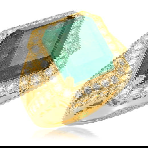 14K Yellow Gold, 8.00cts Emerald, 1.60cts Diamond Ring