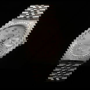 Rolex DateJust SS 36mm Custom Diamond Bezel Men's Wristwatch: ****** Rolex DateJust SS 36mm Custom Diamond Bezel Men's Wristwatch ****** One Mens, Rolex DateJust 36mm Silver Diamond Dial Custom Diamond Bezel Mens Wristwatch Stainless Steel electronically tested