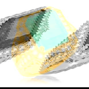 14K Yellow Gold, 8.00cts Emerald, 1.60cts Diamond Ring: Retail: $48,930.00****** 14K Yellow Gold, 8.00cts Emerald, 1.60cts Diamond Ring******* Metal: 14K Yellow Gold/ Country Made USA// Main Stone: Emerald/ Adjacent Stone: Diamond/ Main Stone Wt.:8.00cts/
