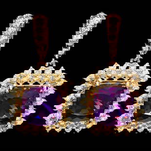 14k Gold 15ct Amethyst 2.7ct Diamond Earrings: Retail: $12,450.00 ****** 14k Gold 15ct Amethyst 2.7ct Diamond Earrings ****** Metal: 14k Solid Yellow Gold / Total Item Weight: 14.0 grams / Country Made: United States / / Main Stone: Amethyst / Col