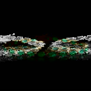 14k Gold 10ct Emerald 0.50ct Diamond Bracelet: Retail: $8,600.00 ****** 14k Gold 10ct Emerald 0.50ct Diamond Bracelet ****** Metal: 14k Solid Yellow Gold / Size: 7 / Total Item Weight: 8.50 grams / Country Made: United States / / Main Stone: Emera