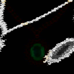 18k Gold 5.00ct Emerald 14.85ct Diamond Necklace: Retail: $43,800.00 ****** 18k Gold 5.00ct Emerald 14.85ct Diamond Necklace ****** Metal: 18k Solid Yellow Gold / Size: 16 / Total Item Weight: 28.5 grams / Country Made: United States / / Main Stone: