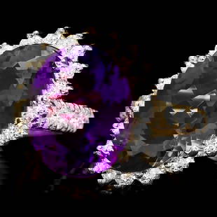 14k Gold 6.50ct Amethyst 1.10ct Diamond Ring: Retail: $6,500.00 ****** 14k Gold 6.50ct Amethyst 1.10ct Diamond Ring ****** Metal: 14k Solid Yellow Gold / Size: 7 / Total Item Weight: 6.5 grams / Country Made: United States / / Main Stone: