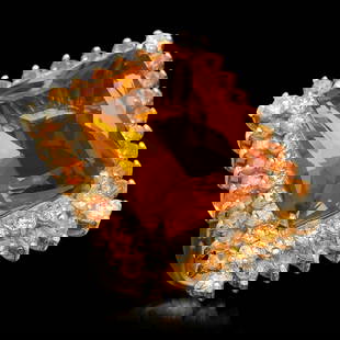 14K Gold 17.71ct Citrine 2.15ct Sapphire 1.95ct Diamond Ring: Retail: $12,500.00 ****** 14K Gold 17.71ct Citrine 2.15ct Orange Sapphire 1.95ct Diamond Ring ****** Metal: 14K Solid Gold / Total Item Weight: 16.1 grams / Country Made: United States / / Main