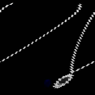 18k Gold 6ct Sapphire 5.00ct Diamond Necklace: Retail: $32,600.00 ****** 18k Gold 6ct Sapphire 5.00ct Diamond Necklace ****** Metal: 18k Solid White Gold / Size: 16.5 / Total Item Weight: 20.5 grams / Country Made: United States / / Main Stone: