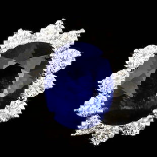 14k Gold 8.50ct Sapphire 2.50ct Diamond Ring: Retail: $21,300.00 ****** 14k Gold 8.50ct Sapphire 2.50ct Diamond Ring ****** Metal: 14k Solid White Gold / Size: 7 / Total Item Weight: 8.5 grams / Country Made: United States / / Main Stone: