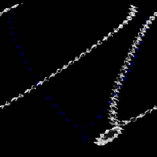 14k Gold 27ct Sapphire 3.35ct Diamond Necklace: Retail: $28,750.00 ****** 14k Gold 27ct Sapphire 3.35ct Diamond Necklace ****** Metal: 14k Solid White Gold / Size: 17 / Total Item Weight: 23.0 grams / Country Made: United States / / Main Stone: