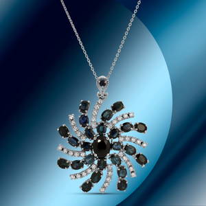 14K Gold 13.28cts Sapphire & 1.00cts Diamond Pendant