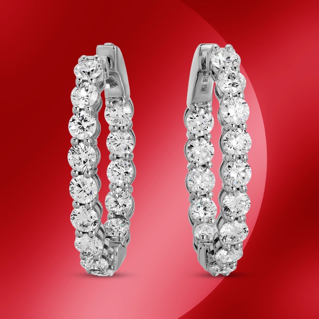 14K Gold 5.25cts Diamond Hoop Earrings: Retail: $23,800*****14K Gold Diamond Hoop Earrings*****Metal: 14K White Gold/ Total Wt.:5.25cts / Country Made US// Main Stone: Natural Diamond / Carat Total Wt.: 5.25cts / Treatment: None/ Color: Non