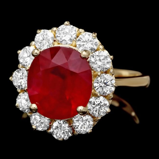14k Yellow Gold 5.00ct Ruby 1.35ct Diamond Ring: Retail: $6,900.00 ****** 14k Yellow Gold 5.00ct Ruby 1.35ct Diamond Ring ****** Metal: 14k Solid Yellow Gold / Size: 7.5 / Total Item Weight: 5.0 grams / Country Made: United States / / Main Stone: Ru