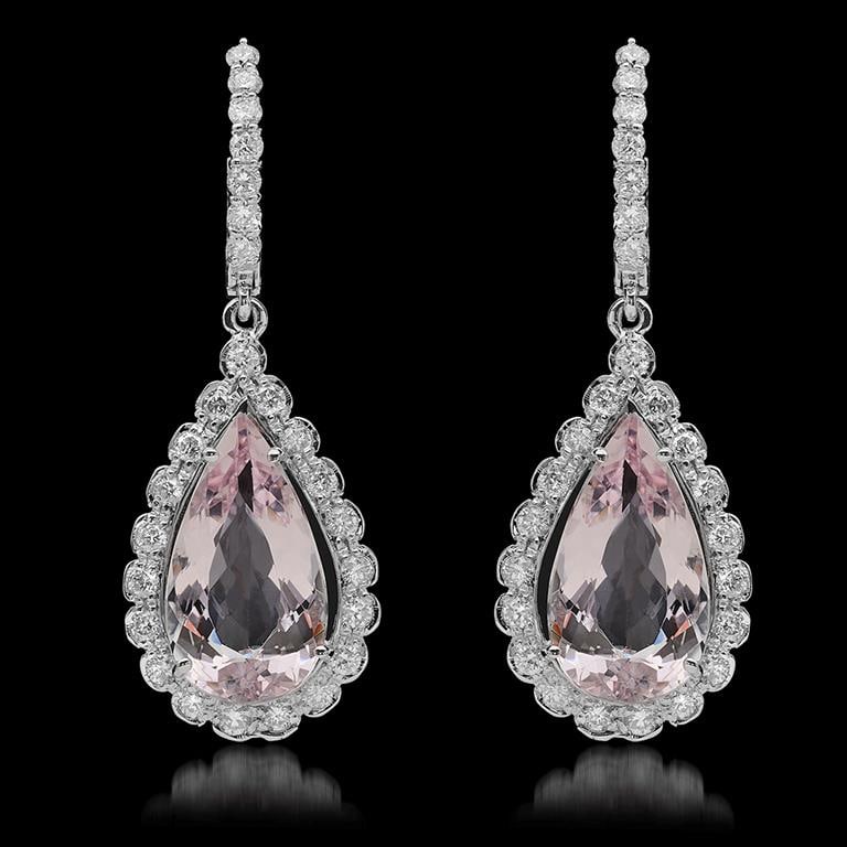 14K Gold 9.40ct Morganite & 1.65ct Diamond Earrings: Retail: $10,867.00******14k Gold Morganite & Diamond Earrings ****** Metal: 14K Solid White Gold / Total Item Weight: 7.3 grams / Country Made: United States / / Main Stone: Morganite / Color: Very Li