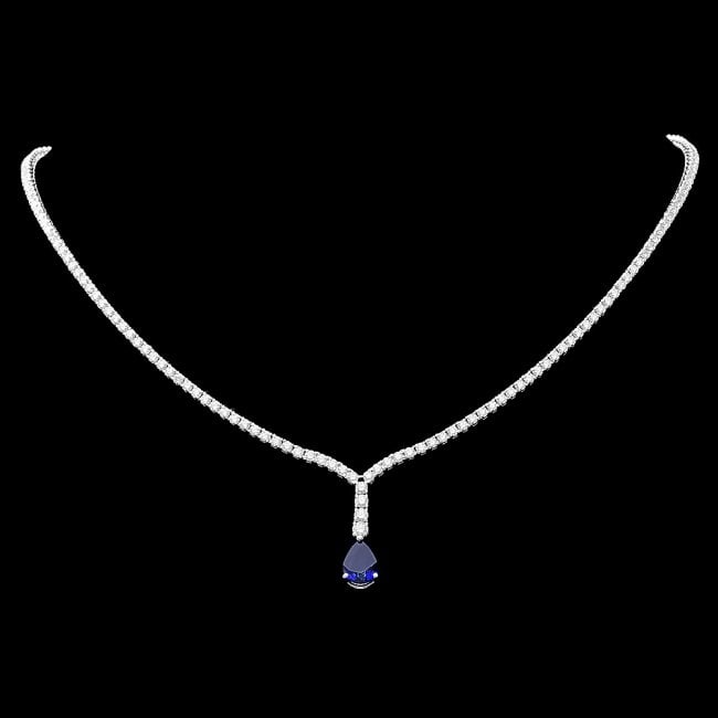 18k Gold 1.50ct Sapphire 3.50ct Diamond Necklace: Retail: $29,800.00 ****** 18k Gold 1.50ct Sapphire 3.50ct Diamond Necklace ****** Metal: 18k Solid White Gold / Size: 16.5 / Total Item Weight: 17.5 grams / Country Made: United States / / Main Stone: