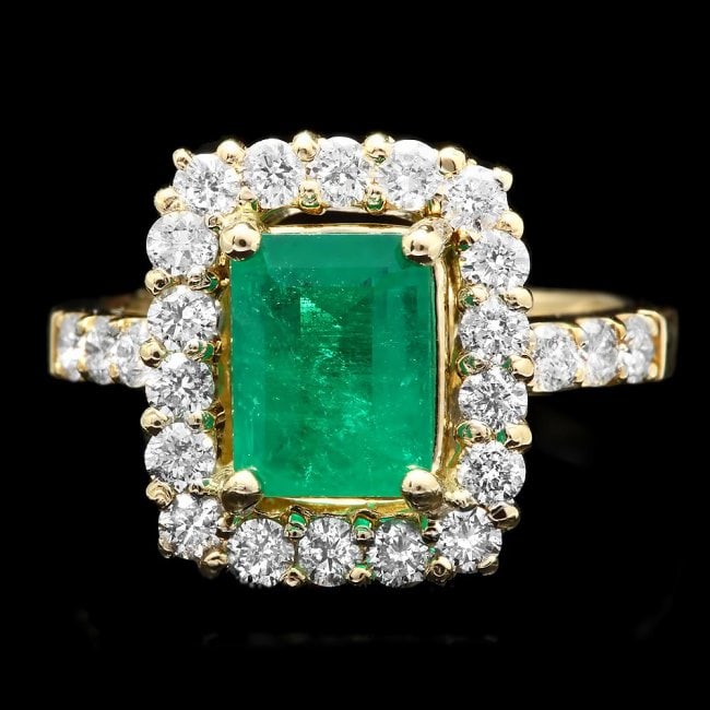14k Gold 1.90ct Emerald 1.00ct Diamond Ring: Retail: $11,600.00 ****** 14k Gold 1.90ct Emerald 1.00ct Diamond Ring ****** Metal: 14k Solid Yellow Gold / Size: 7.25 / Total Item Weight: 6.0 grams / Country Made: United States / / Main Stone: Emer