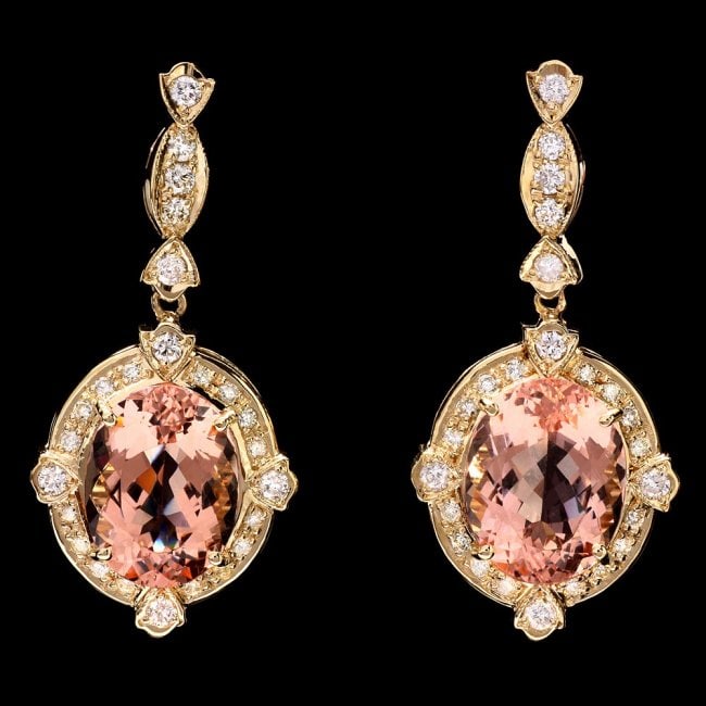 14k Y Gold 15ct Morganite 1.45ct Diamond Earrings: Retail: $15,700.00 ****** 14k Y Gold 15ct Morganite 1.45ct Diamond Earrings ****** Metal: 14k Solid Yellow Gold / Total Item Weight: 12.5 grams / Country Made: United States / / Main Stone: Morganite