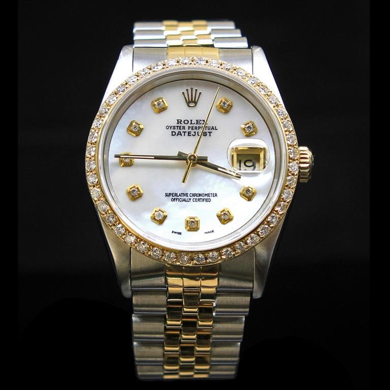 Rolex Two-Tone DateJust 36mm 1.65 cts. Diamond Bezel Diamond Dial Men's Wristwatch (1 of 3)