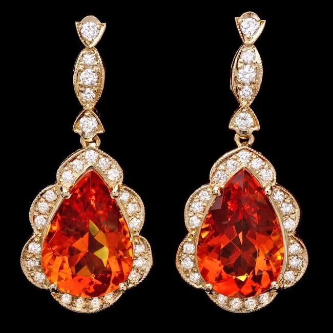 14k Gold 17ct Citrine 1.40ct Diamond Earrings (1 of 5)