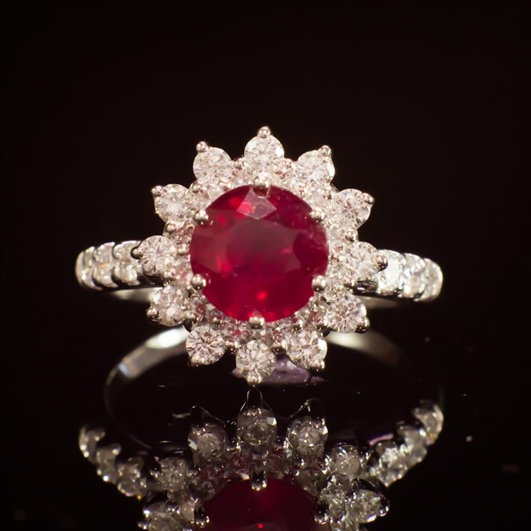 14K Gold 2.34ct Ruby 1.20ct Diamond Ring: Retail: $5,245.00 ******14K Gold Ruby & Diamond Ring ****** Metal: 14K Solid White Gold / Total Item Weight: 4.7 grams / Country Made: United States / / Main Stone: Ruby / Color: Red / Carat Total Wei