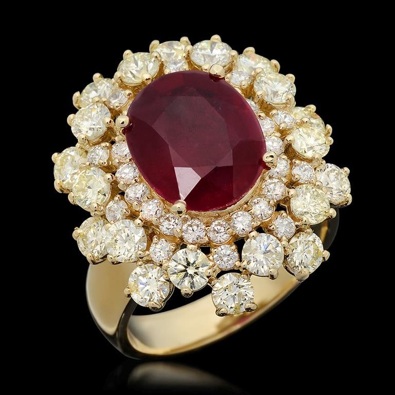 14k Gold 5.23ct Ruby 3.47ct Diamond Ring: Retail: $14,060.00 ******14k Gold Ruby & Diamond Ring ****** Metal: 14K Solid Gold / Total Item Weight: 11.2 grams / Country Made: United States / / Main Stone: Ruby / Color: Red / Carat Total Weight: