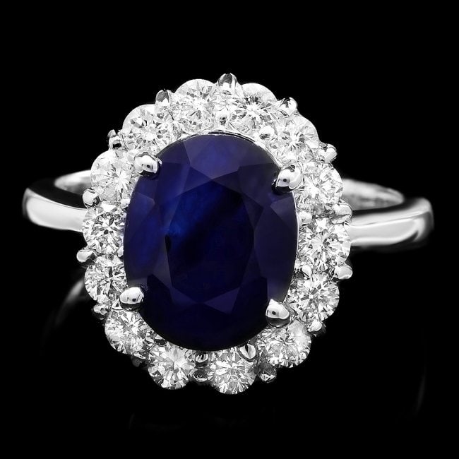 14k Gold 4.00ct Sapphire 1.00ct Diamond Ring: Retail: $6,400.00 ****** 14k Gold 4.00ct Sapphire 1.00ct Diamond Ring ****** Metal: 14k Solid White Gold / Size: 7 / Total Item Weight: 5.8 grams / Country Made: United States / / Main Stone: