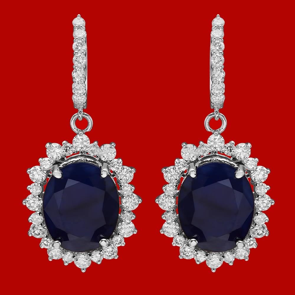 14k Gold 18.89ct Sapphire 3.12ct Diamond Earrings: Retail: $14,750.00 ****** 14k Gold 18.89ct Sapphire 3.12ct Diamond Earrings ****** Metal: 14k Solid White Gold / Total Item Weight: 14.4 grams / Country Made: United States / / Main Stone: Sapphire /