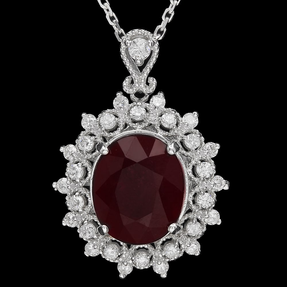 14K Gold 7.64ct Ruby 0.66ct Diamond Pendant (1 of 4)