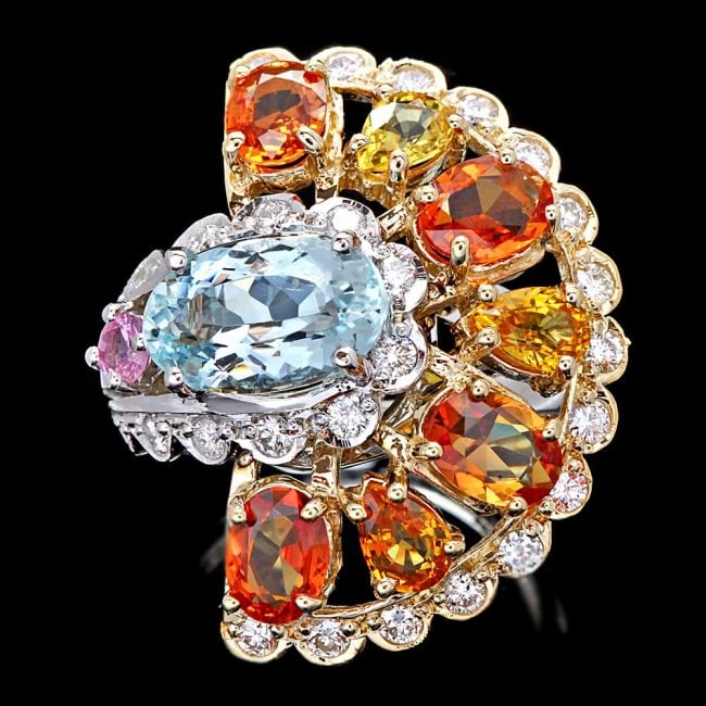 14k Gold 2ct Aquamarine 1ct Diamond Ring: Retail: $11,300.00 ****** 14k Gold 2ct Aquamarine 1ct Diamond Ring ****** Metal: 14k Solid Multi-Tone Gold / Size: 7 / Total Item Weight: 12.0 grams / Country Made: United States / / Main Stone: Aquam