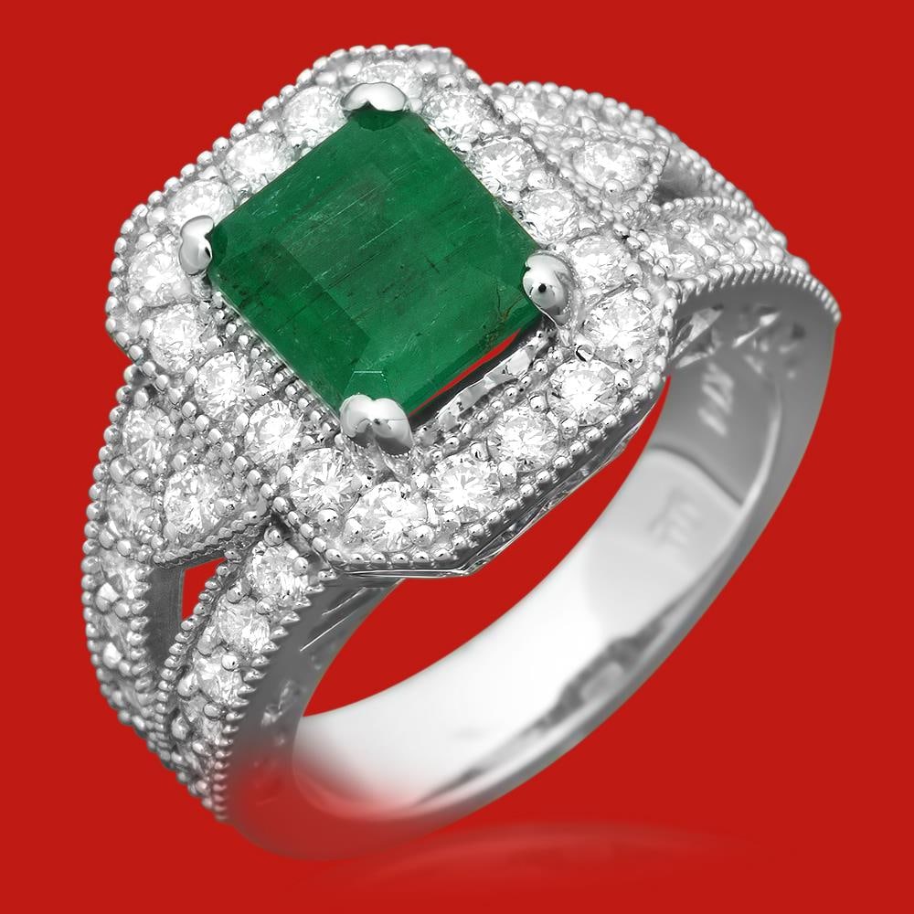 14k Gold 2.00ct Emerald 1.18ct Diamond Ring: Retail: $7,930.00 ****** 14k Gold 2.00ct Emerald 1.18ct Diamond Ring ****** Metal: 14k Solid White Gold / Size: 7 / Total Item Weight: 7.2 grams / Country Made: United States / / Main Stone: Emerald /