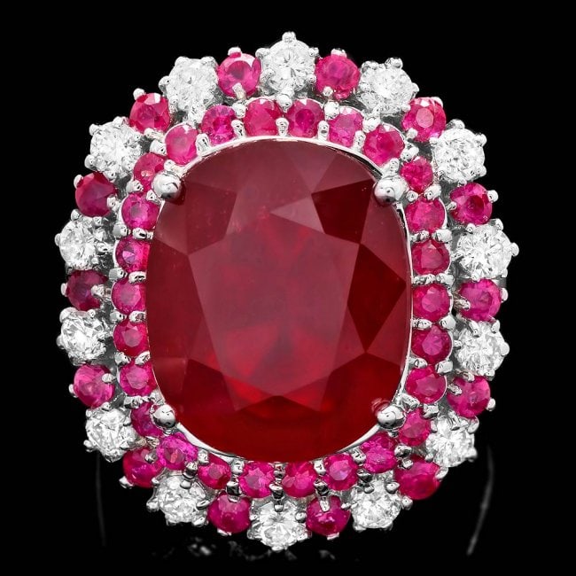 14k White Gold 17.5ct Ruby 0.88ct Diamond Ring: Retail: $11,380.00 ****** 14k White Gold 17.5ct Ruby 0.88ct Diamond Ring ****** Metal: 14k Solid White Gold / Size: 7.25 / Total Item Weight: 10.5 grams / Country Made: United States / / Main Stone: R
