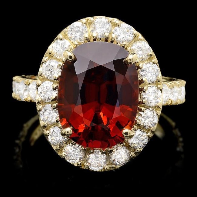 14k Yellow Gold 8.00ct Garnet 1.70ct Diamond Ring (1 of 5)