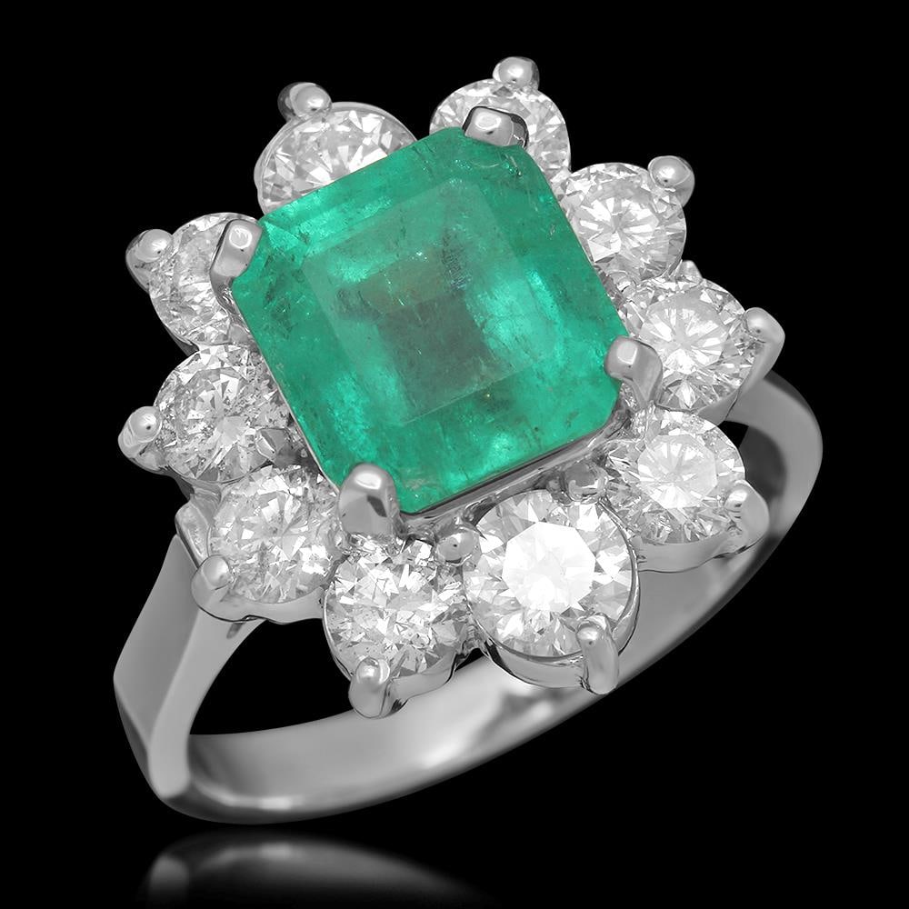 14K Gold 3.49ct Emerald 2.00ct Diamond Ring (1 of 5)