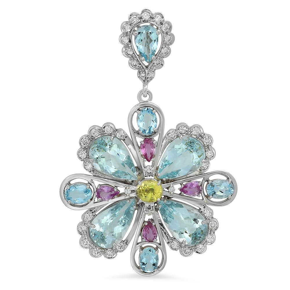 14K Gold 20.22ct Aquamarine 3.00ct Sapphire 1.48ct Diamond Pendant (1 of 3)