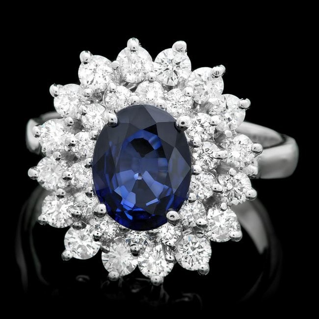 14k Gold 1.80ct Sapphire 1.50ct Diamond Ring: Retail: $8,300.00 ****** 14k Gold 1.80ct Sapphire 1.50ct Diamond Ring ****** Metal: 14k Solid White Gold / Size: 7.25 / Total Item Weight: 5.5 grams / Country Made: United States / / Main Stone: Sapph