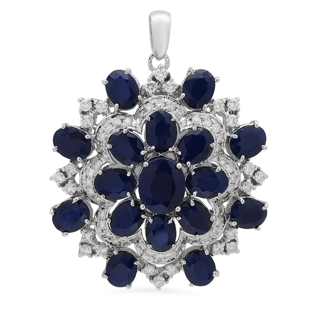 14K Gold 28.35ct Sapphire 2.55ct Diamond Pendant: Retail: $2,300.00 ****** 14K Gold 28.35ct Sapphire 2.55ct Diamond Pendant ****** Metal: 14K Solid Gold / Total Item Weight: 24.6 grams / Country Made: United States / / Main Stone: Sapphire / Color: B