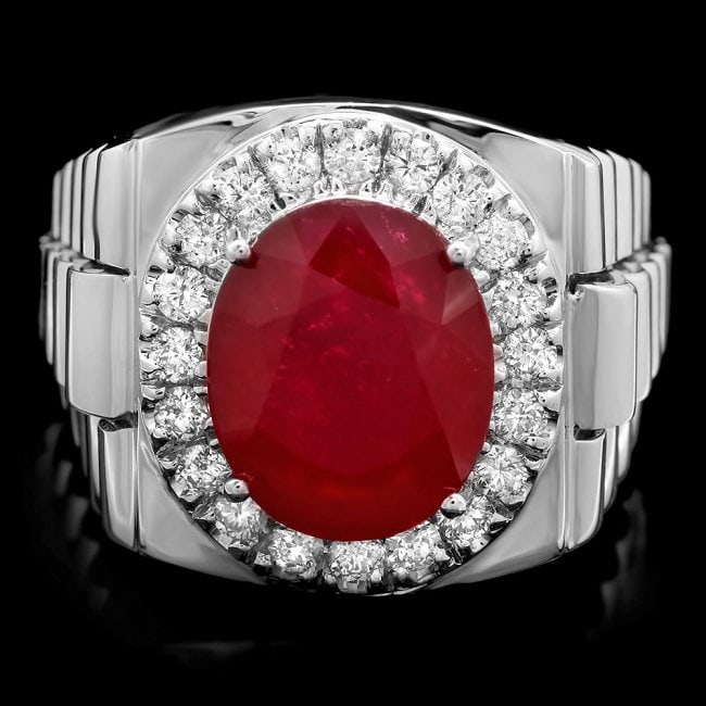 14k White Gold 10.00ct Ruby 0.80ct Diamond Ring: Retail: $9,350.00 ****** 14k White Gold 10.00ct Ruby 0.80ct Diamond Ring ****** Metal: 14k Solid White Gold / Size: 11 / Total Item Weight: 16.5 grams / Country Made: United States / / Main Stone: Rub