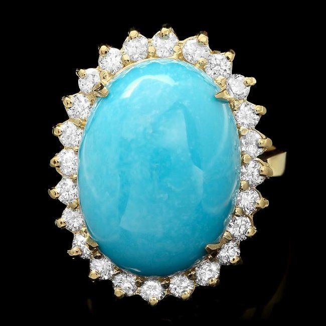 14k Yellow Gold 10ct Turquoise 1ct Diamond Ring: Retail: $8,000.00 ****** 14k Yellow Gold 10ct Turquoise 1ct Diamond Ring ****** Metal: 14k Solid Yellow Gold / Size: 7.25 / Total Item Weight: 9 grams / Country Made: United States / / Main Stone: Tur