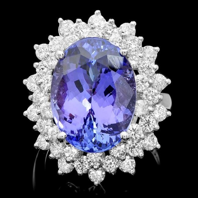 14k Gold 12.50ct Tanzanite 2.50ct Diamond Ring: Retail: $38,900.00 ****** 14k Gold 12.50ct Tanzanite 2.50ct Diamond Ring ****** Metal: 14k Solid White Gold / Size: 7 / Total Item Weight: 10.5 grams / Country Made: United States / / Main Stone: Tanz