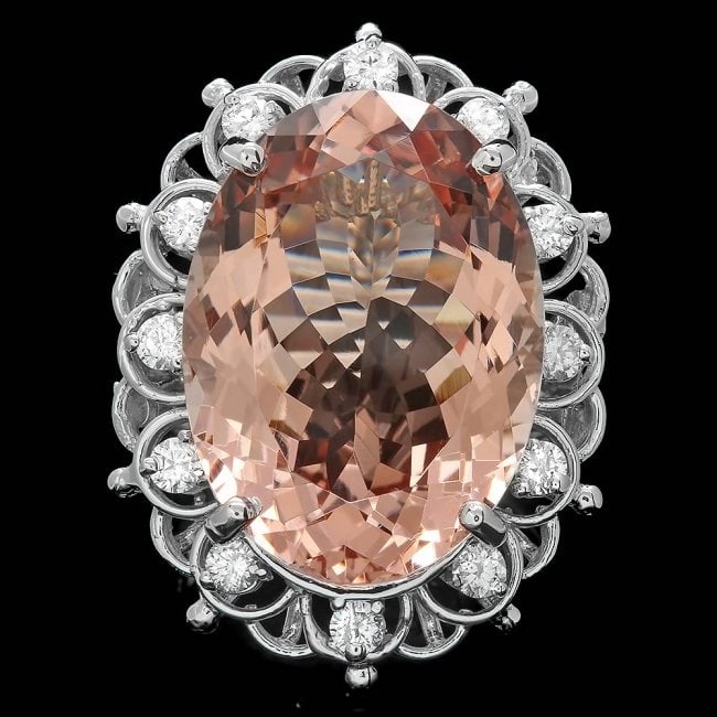 14k Gold 18.50ct Morganite 0.60ct Diamond Ring: Retail: $19,600.00 ****** 14k Gold 18.50ct Morganite 0.60ct Diamond Ring ****** Metal: 14k Solid White Gold / Size: 6.75 / Total Item Weight: 14.0 grams / Country Made: United States / / Main Stone: M
